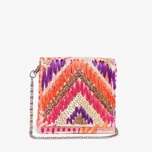 America and Beyond Raffia Embellished Multicolor Embroidered Gloria Clutch